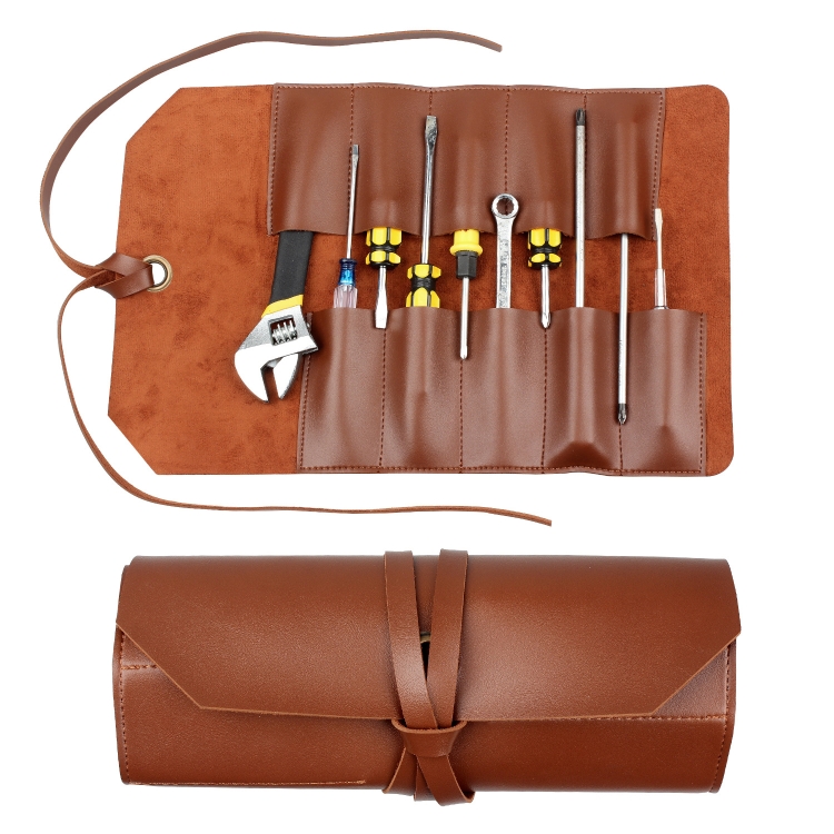 

CL97 Multi-Function Toolkit Bundled Leather Tool Bag Double Thickened Two-Purpose Wrench Bag(Brown)