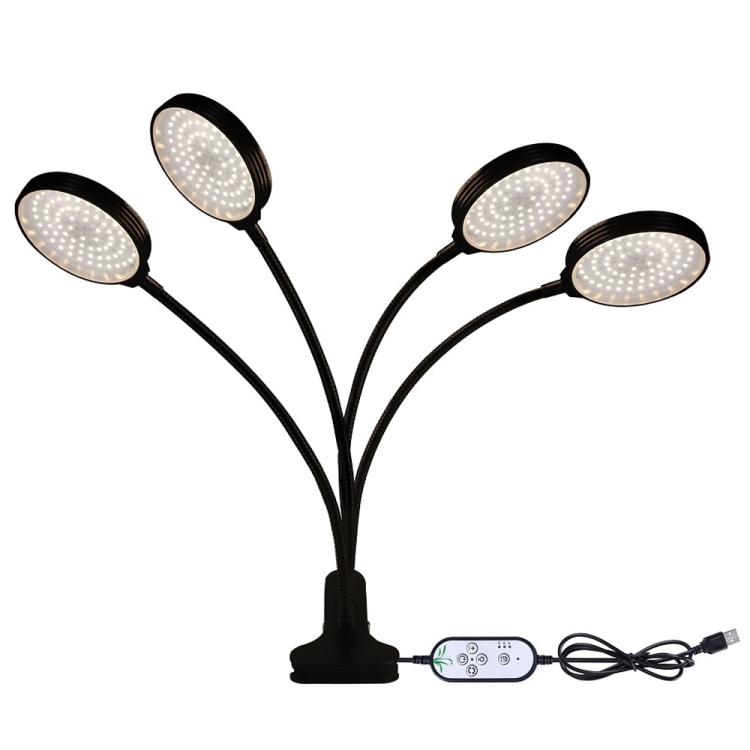 

LED Plant Growth Lamp USB Remote Control Clip Waterproof Full Spectral Natural White Seedling Planting Light, Power: 60W Four Head