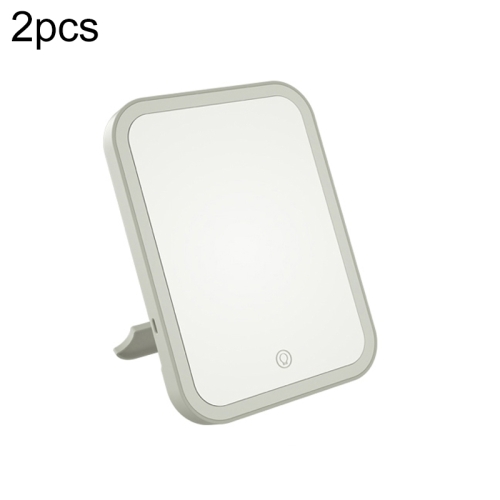 

2 PCS LED Makeup Mirror With Lamp Fill Light Dormitory Desktop Dressing Mirror Female Folding Portable Small Mirror,Style: Charging Tricolor Light (White)