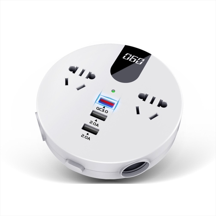 

QC3.0 Car 12V 24V To 110V 220V Multi-function Inverter(White Round )