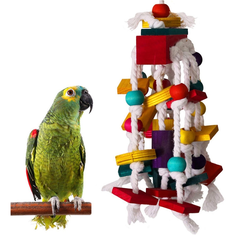

MT0038 Wooden Block Cotton Rope Knot Gnawing String Pet Parrot Toy(1 PCS/Set)