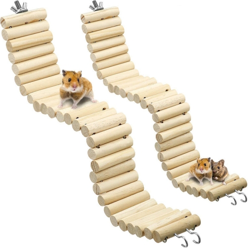 

2 PCS/Set MT0011 Parrot Hamster Round Wooden Plank Road Soft Ladder Toy, Colour: Wood