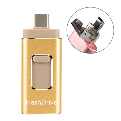 

16GB SH02 USB 3.0 + 8 Pin + Mirco USB + Type-C 4 In 1 Mobile Computer U-Disk With OTG Function(Gold)