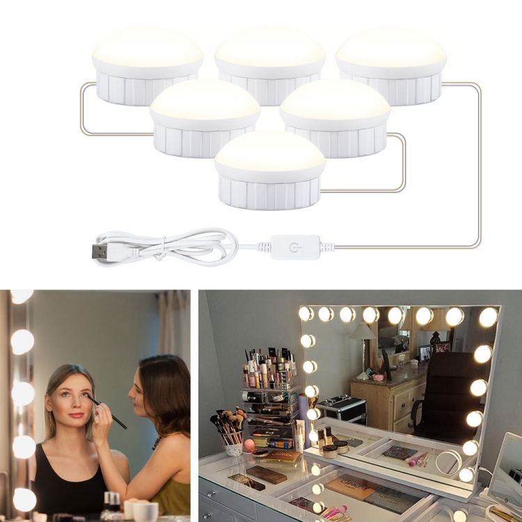 

6 LEDs Mirror Front Light Dimmable Makeup Mirror USB Touch Control Light(White Light)