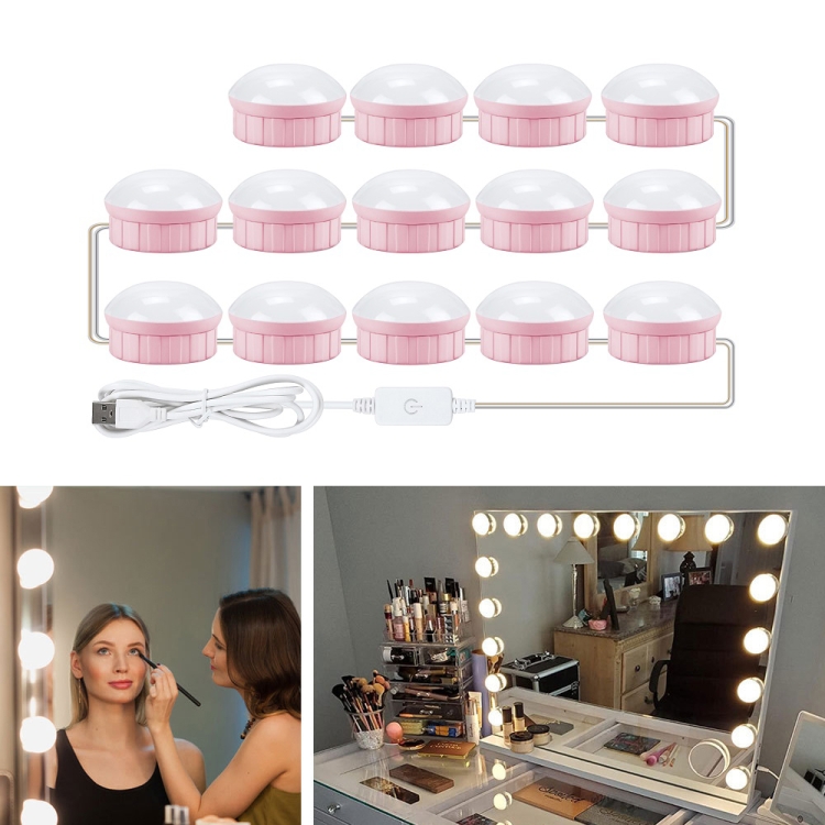 

14 LEDs Mirror Front Light Dimmable Makeup Mirror USB Touch Control Light(White Light)