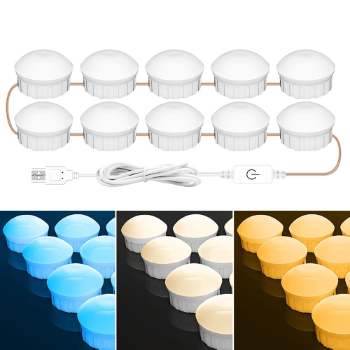 

10 LEDs Cosmetic Room Bathroom Mirror Front Light USB Three-Color Dimming Light