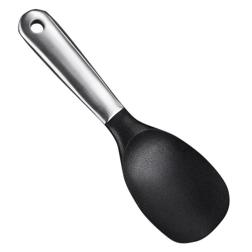 

20561 Household Kitchen Stainless Steel Rice Spoon Silicone Long Handle Large Rice Scoop(Black)