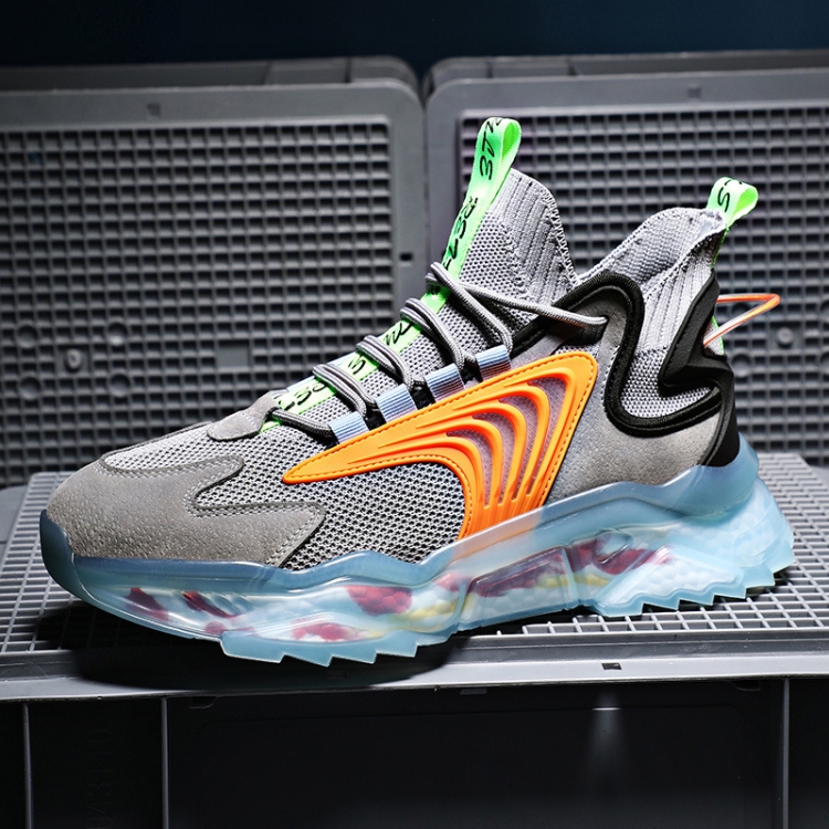 

1928 Summer Thick-Soled Breathable Flying Knit Casual Men Shoes Sports Shoes, Size: 44(Gray)