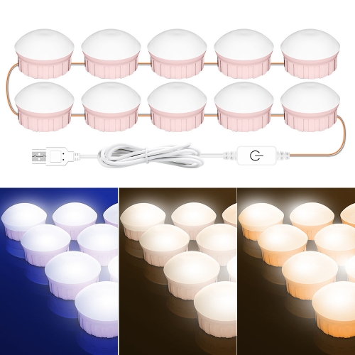 

10 LEDs Cosmetic Room Bathroom Mirror Front Light USB Three-Color Dimming Light