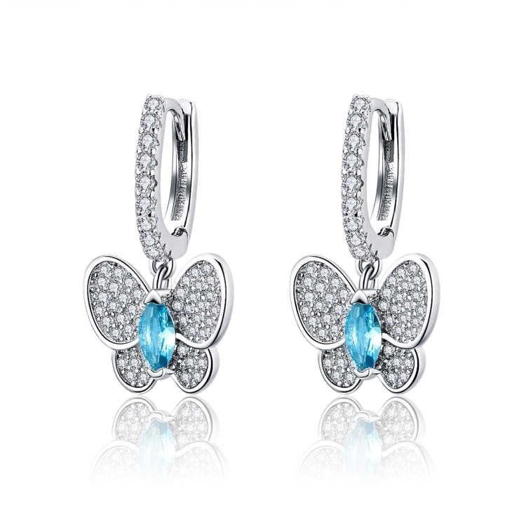 

925 Sterling Silver Butterfly Crystal Drop Earrings