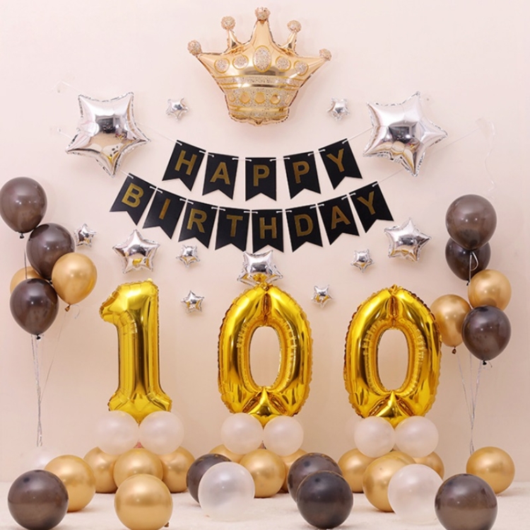 

Black Gold Birthday Party Balloon Pull Flag Set(Hundred Days Crown Package 2)