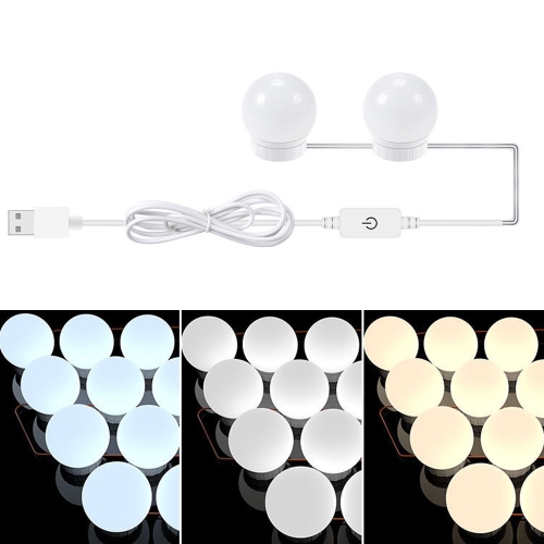 

3 Color Temperature Mirror Front Lamp USB Simple Bathroom Makeup Light Bulbs, Power source: 2 LEDs