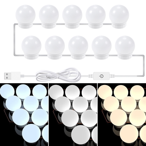 

3 Color Temperature Mirror Front Lamp USB Simple Bathroom Makeup Light Bulbs, Power source: 10 LEDs