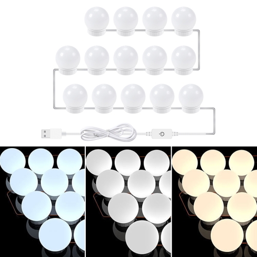 

3 Color Temperature Mirror Front Lamp USB Simple Bathroom Makeup Light Bulbs, Power source: 14 LEDs