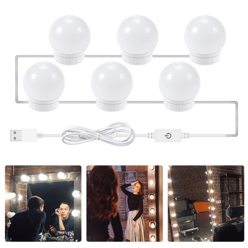 

LED Mirror Front Lamp USB Adjustable Brightness Makeup Fill Light Bulbs, Power source: 6 LEDs