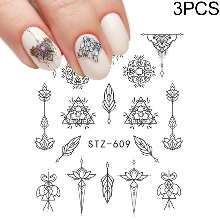 

3 PCS Nail Sticker Gradient Lotus Decals Purple Flower Vine Designs Nail Art Watermark Tattoo Decorations(STZ609)
