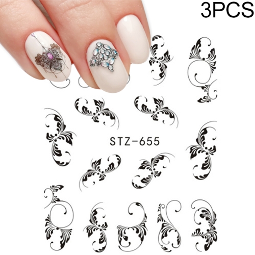 

3 PCS Nail Sticker Gradient Lotus Decals Purple Flower Vine Designs Nail Art Watermark Tattoo Decorations(STZ655)