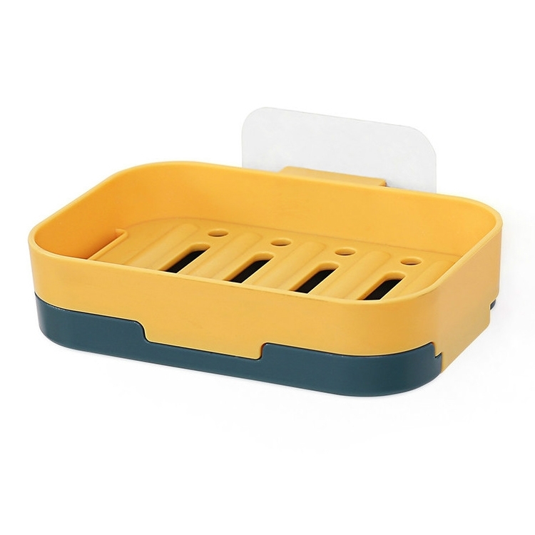 

Sticky Hook Drain Soap Box Multifunctional Double Wall Hanging Bathroom Rotating Storage Box, Style:Single Layer(Yellow+Blue)