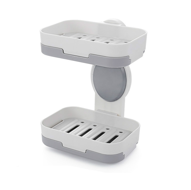

Sticky Hook Drain Soap Box Multifunctional Double Wall Hanging Bathroom Rotating Storage Box, Style:Double Layer(White+Gray)