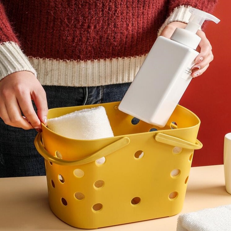 

Portable Hollow Bath Basket Kitchen Fruit and Vegetable Placed Cleaning Storage Basket(Yellow)