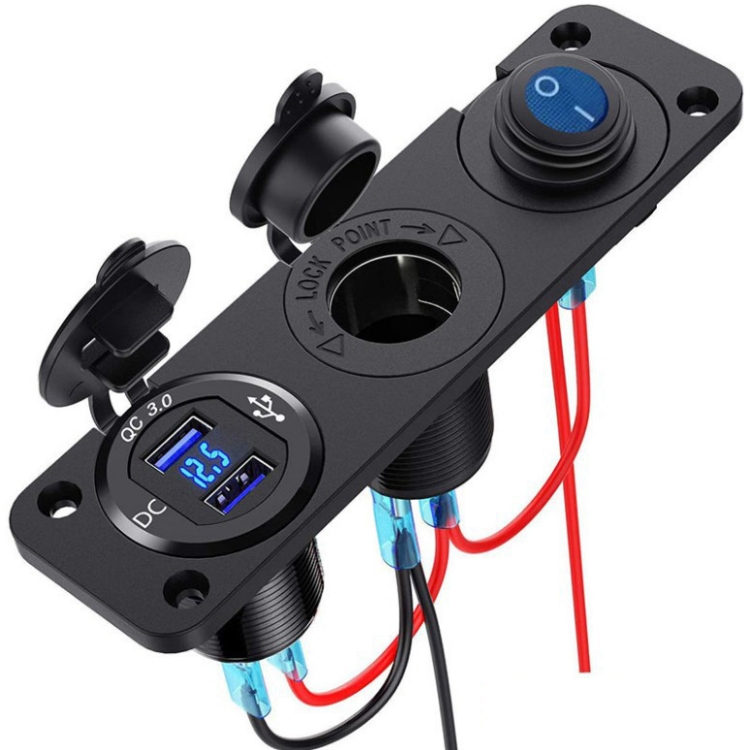 

12-24V Car Ship Waterproof USB Charging Cigarette Lighter Master 3 In 1 Combined Panel Switch(Blue Light )