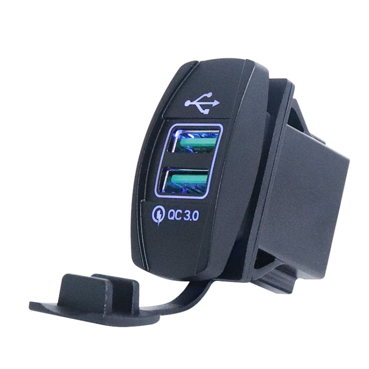 

F3 Ship Type Car Dual USB Charger QC3.0 Fast Charge Switch Socket Modified 12V Car Charger(Blue Light)