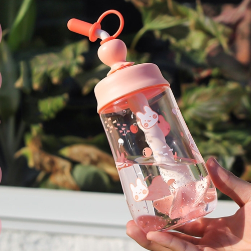 

450ml Children Cute Stirring Straw Cup Student Large Capacity Cute Fresh Water Cup Plastic Water Bottle(Pink)