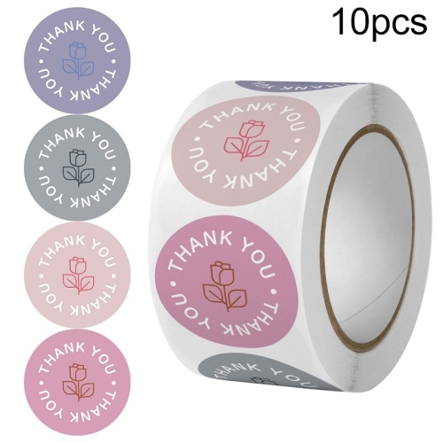 

10 PCS Rose Flower Thank You Sticker Gift Box Sealing Sticker, Size: 25mm 500 / Rolls