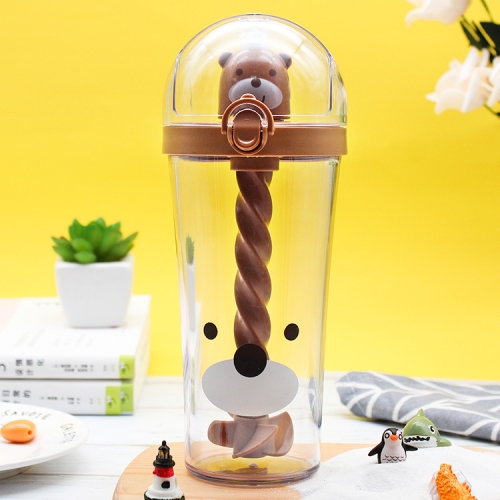 

401-500ml Stirring Cup Cartoon Straw Cup Student Plastic Water Cup Portable Children Cup(Brown)