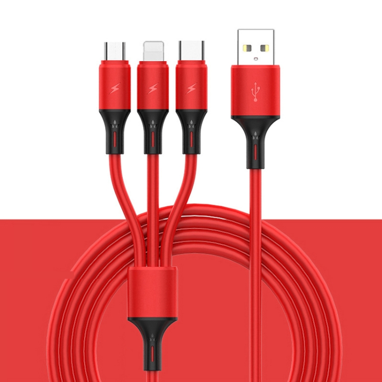 

2 PCS ZZ034 USB To 8 Pin + USB-C / Type-C + Micro USB 3 In 1 Fast Charging Cable, Style: Silicone-Red