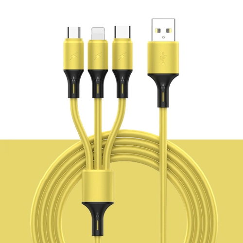 

2 PCS ZZ034 USB To 8 Pin + USB-C / Type-C + Micro USB 3 In 1 Fast Charging Cable, Style: Silicone-Yellow