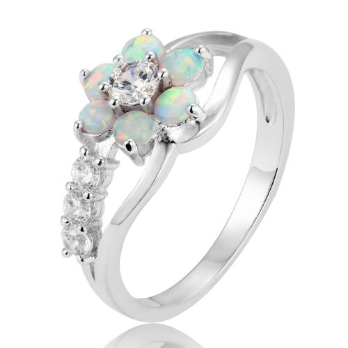 

925 Silver Women Opal Flower Ring Jewelry, Ring Size:6(White)