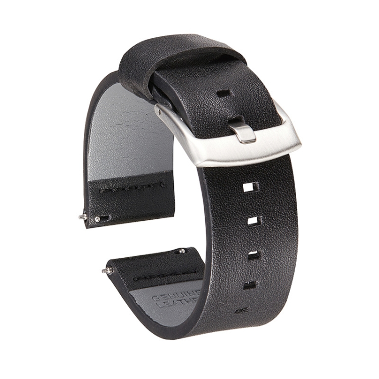 

1 PCS Square Hole Leather Strap Quick Release Strap For Samsung Gear S3, Specification: 20mm(Black -Silver Buckle)