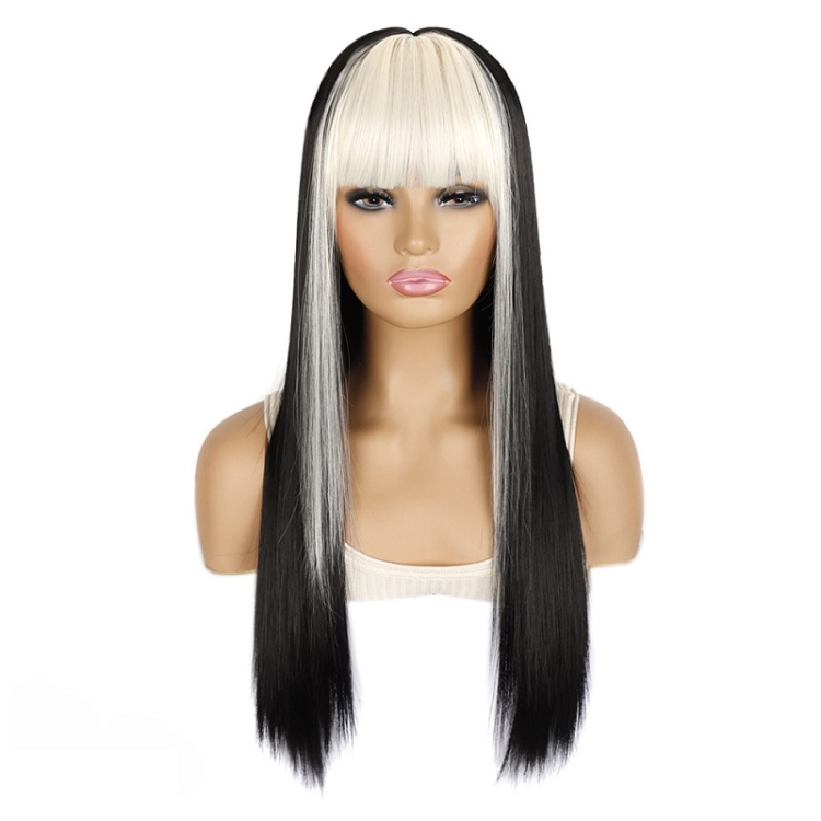 

Color Bleaching And Dyeing Double Sideburns With Bangs Long Straight Hip-Hop Wig(Rice White Bleaching Black)