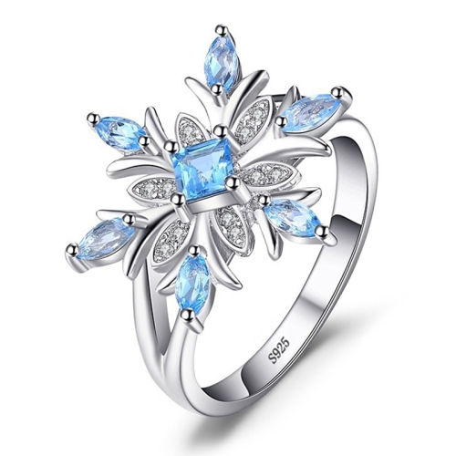 

Fashion 925 Sterling Silver Snowflake Flower Blue Topaz Ring Jewelry Women, Ring Size:6