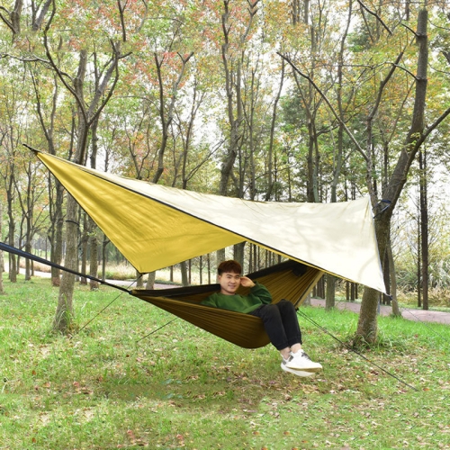 

Outdoor Camping Sunshade + Anti-Mosquito Hammock Set Parachute Fabric Net Yarn Anti-Mosquito Hammock(Camel)