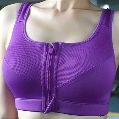 

7 Color Fitness Yoga Push Up Sports Bra Women Gym Running Padded Tank Top Athletic Vest Underwear Shockproof Zipper Sports Bra S(Purple)