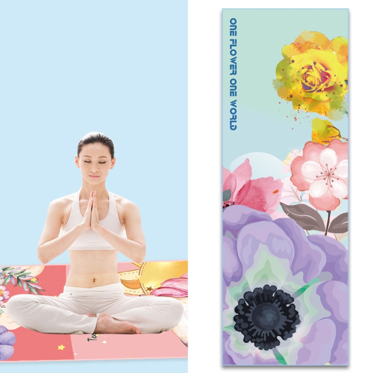 

Home Yoga Towel Printing Portable Non-Slip Yoga Blanket, Colour: Flower Small + Silicone