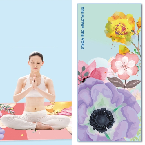 

Home Yoga Towel Printing Portable Non-Slip Yoga Blanket, Colour: Flower Large + Silicone