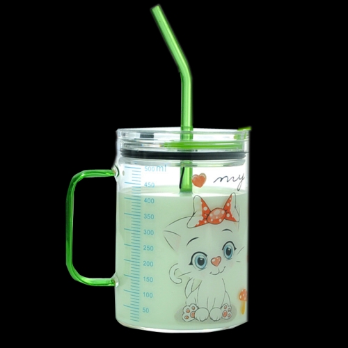 

LS-1001 Children Milk Cup With Handle Breakfast Cup Cartoon Straw Cup(Green Set)