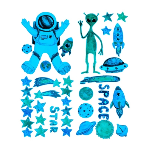 

2 Packs AFG3384 Astronaut Alien Spaceship Starry Sky Luminous Wall Sticker, Specification: 24x29cm（Blue）