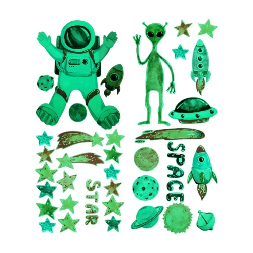 

2 Packs AFG3384 Astronaut Alien Spaceship Starry Sky Luminous Wall Sticker, Specification: 24x29cm（Green）