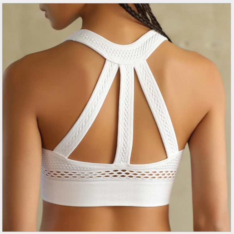 

L Mesh Back Movement Seamless Bra Stretch Training Yoga Underwear Female Speed Drying Fitness Bra(White)