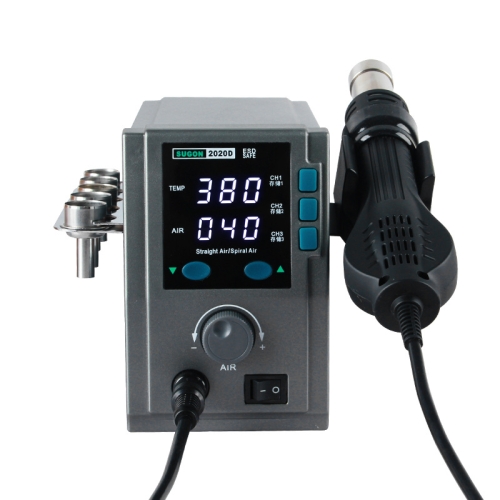 

SUGON Hot Air Rework Station LED Display Temperature Adjustable Soldering Station With 5 Nozzles, EU Plug, Model: 2020D