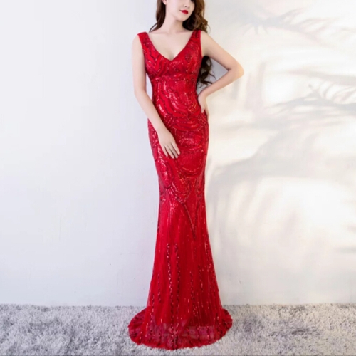 

2 PCS Mermaid Evening Gown Party Occasion Formal Long Prom Dresses, Size:S(Red)