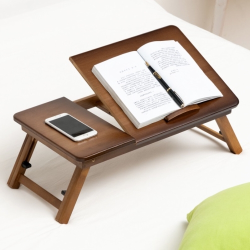 

741ZDDNZ Bed Use Folding Height Adjustable Laptop Desk Dormitory Study Desk, Specification: Classic Tea Color 56cm Thick Bamboo