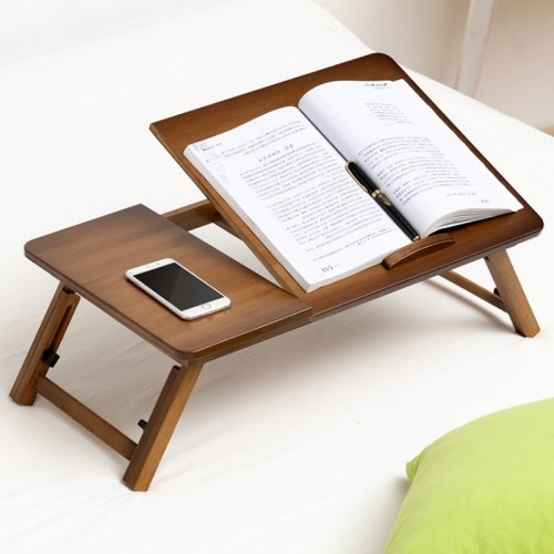 

741ZDDNZ Bed Use Folding Height Adjustable Laptop Desk Dormitory Study Desk, Specification: Classic Tea Color 64cm Thick Bamboo