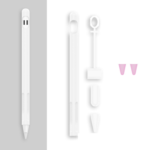 

2 Sets 4 In 1 Stylus Silicone Protective Cover + Anti-Lost Rope + Double Pen Nip Cover Set For Apple Pencil 1(Jade White)