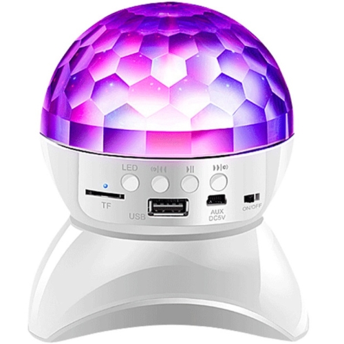 

Wireless Bluetooth Speaker 360 Degree Rotating Crystal Magic Ball Lights Colorful Stage Lights, Support 32GB TF Card & AUX(White)