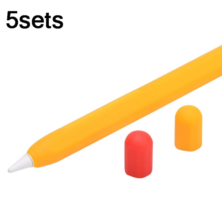 

2 PCS 3合一 Stylus Silicone Protective Cover + Two-Color Pen Cap Set For Apple Pencil 2(Sunshine Orange)